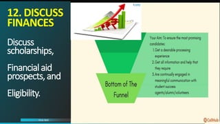 12. DISCUSS
FINANCES
Discuss
scholarships,
Financialaid
prospects,and
Eligibility.
PAGE 30
First Skill Second Skill Third Skill
Conclusion
 