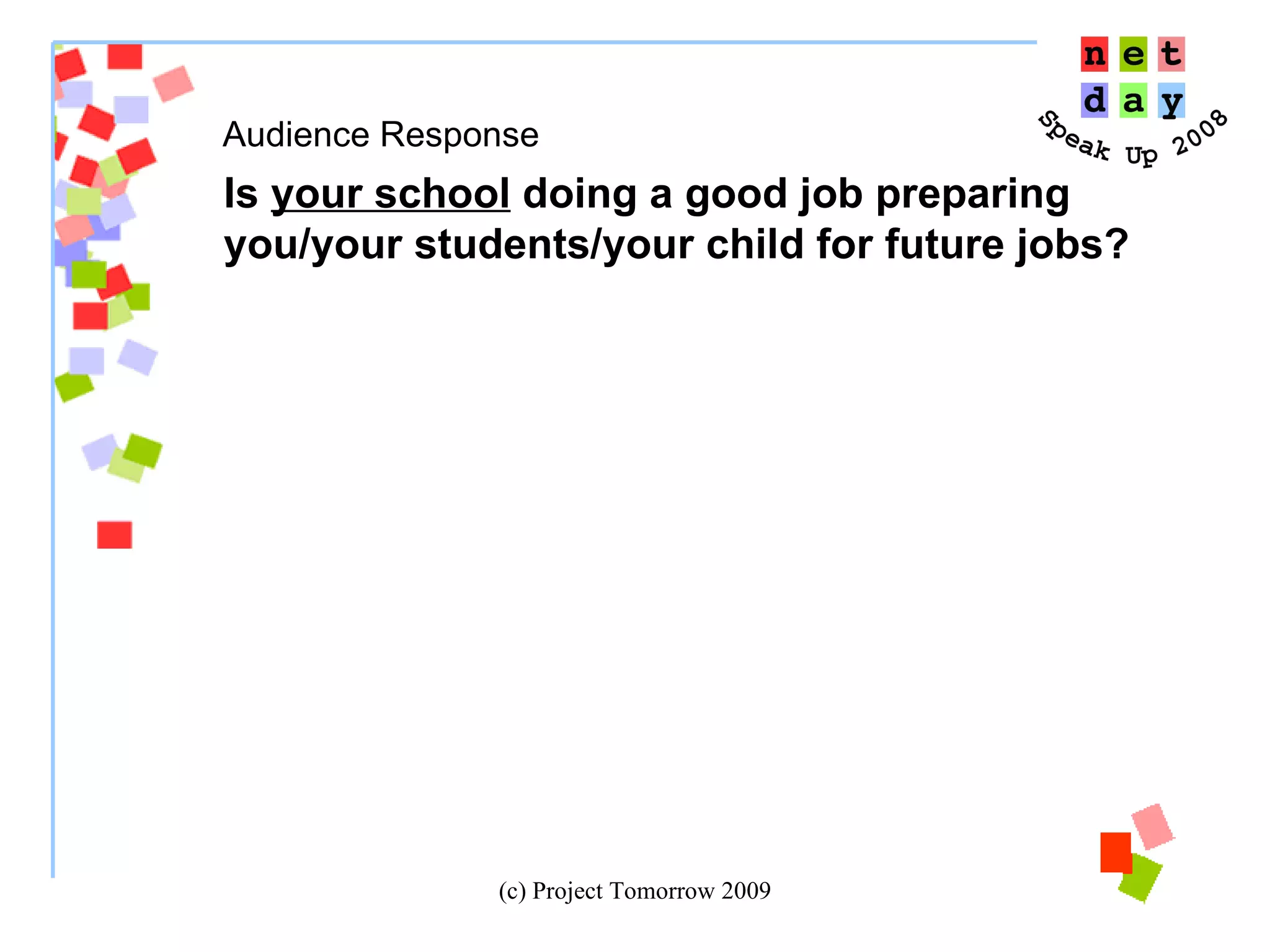 Audience Response Is  your school  doing a good job preparing  you/your students/your child for future jobs? 