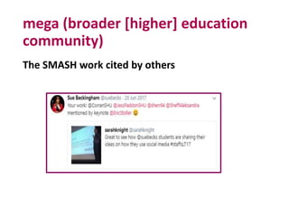 mega (broader [higher] education
community)
The SMASH work cited by others
 