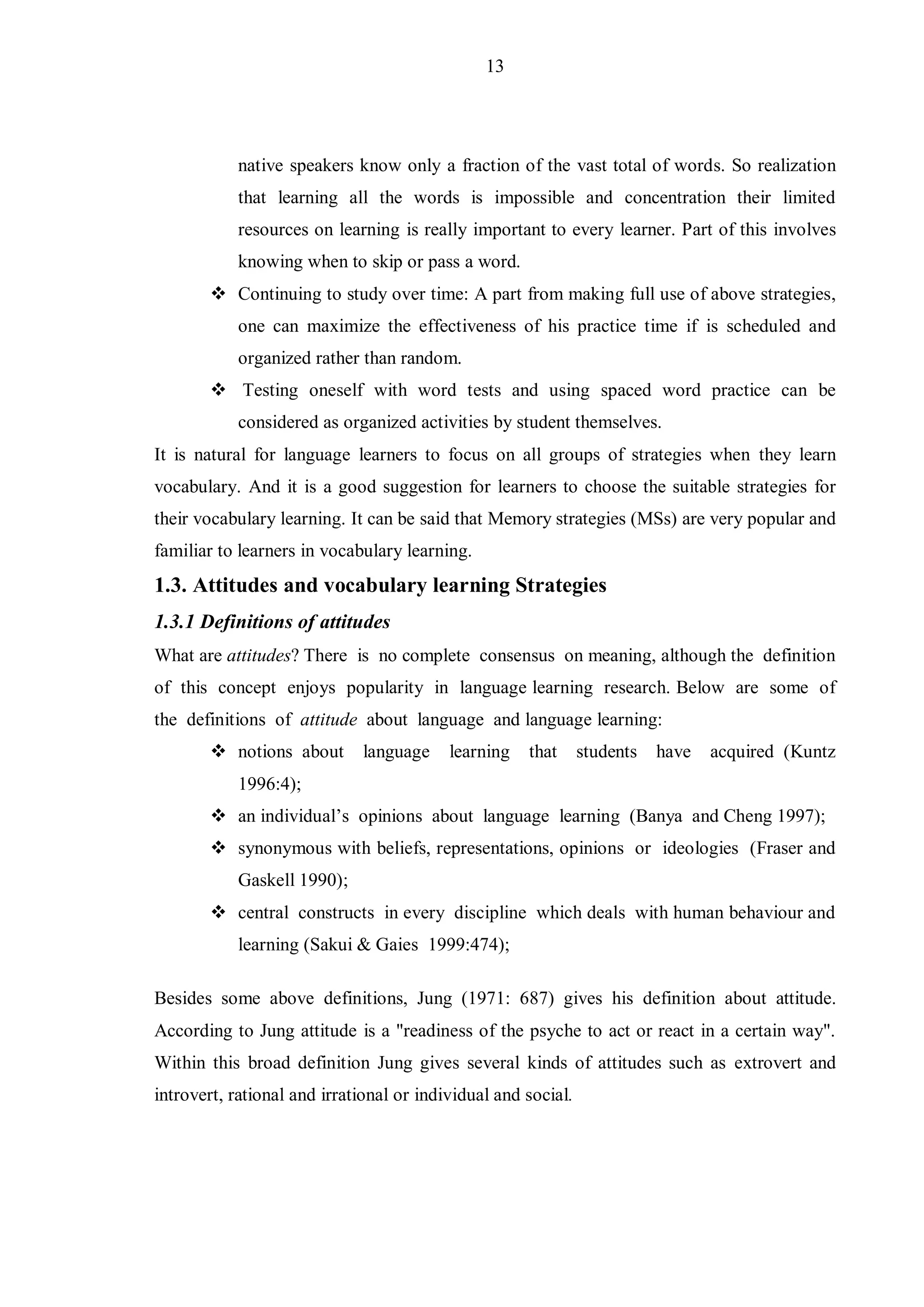 Students attitude about the role learning in vocabulary learning ...