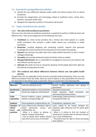 Students handout online course introduction to public health ethics ...