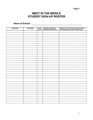 Student Sign Up Roster