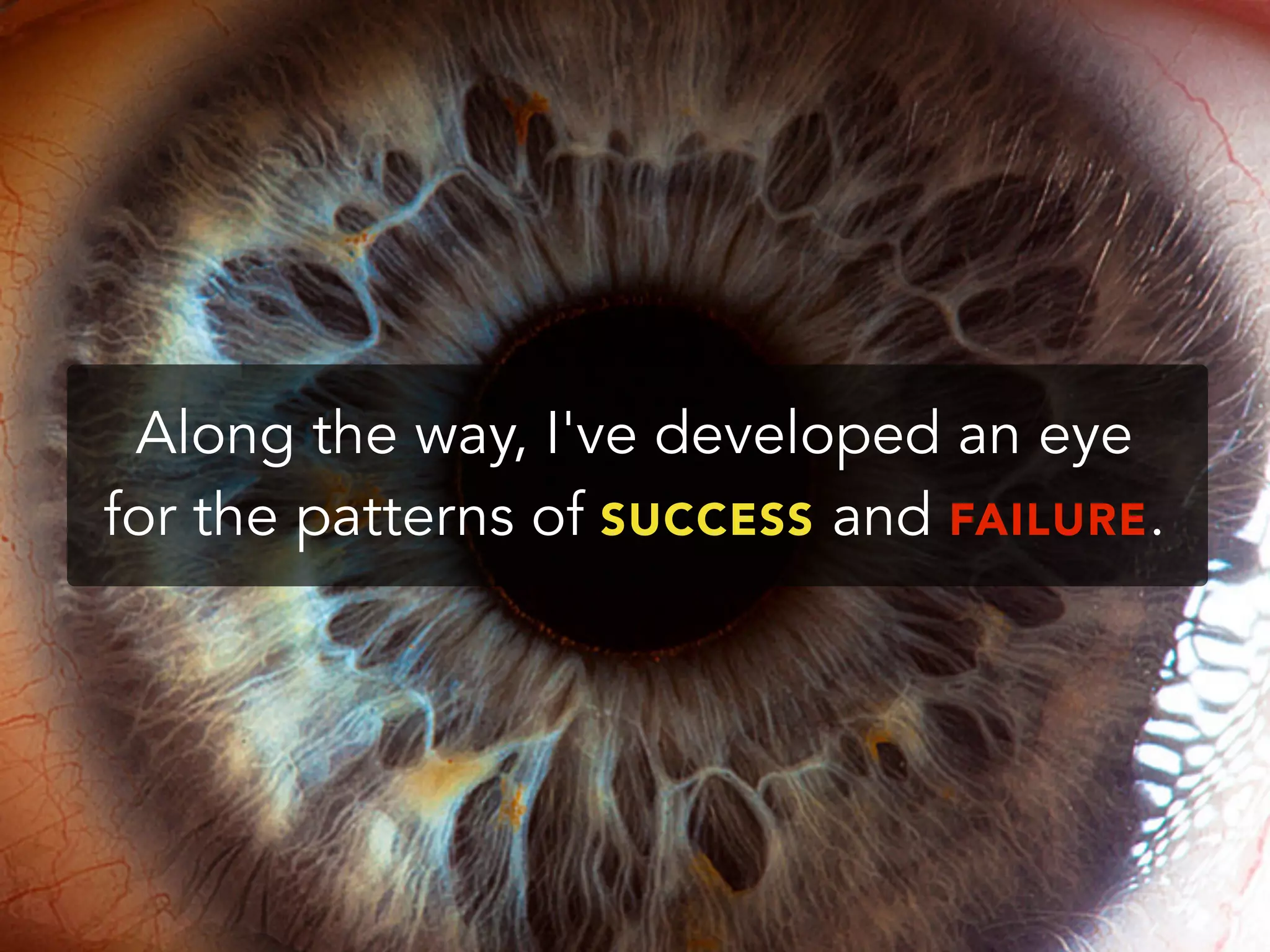 Along the way, I've developed an eye
for the patterns of SUCCESS and FAILURE.
 