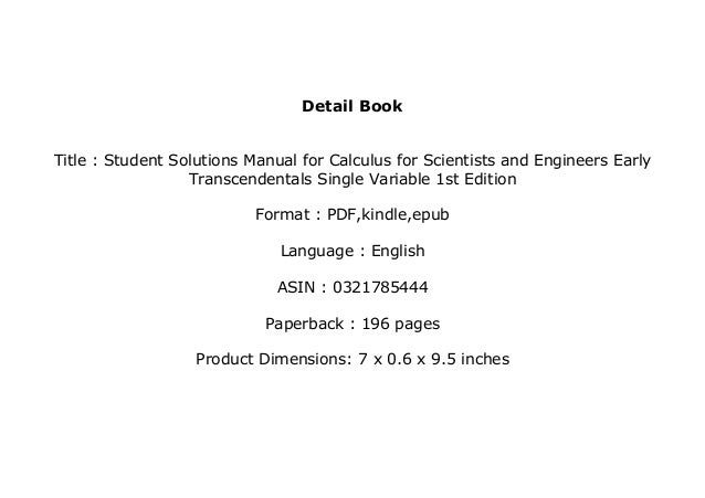 P D F Library Student Solutions Manual For Calculus For Scientists