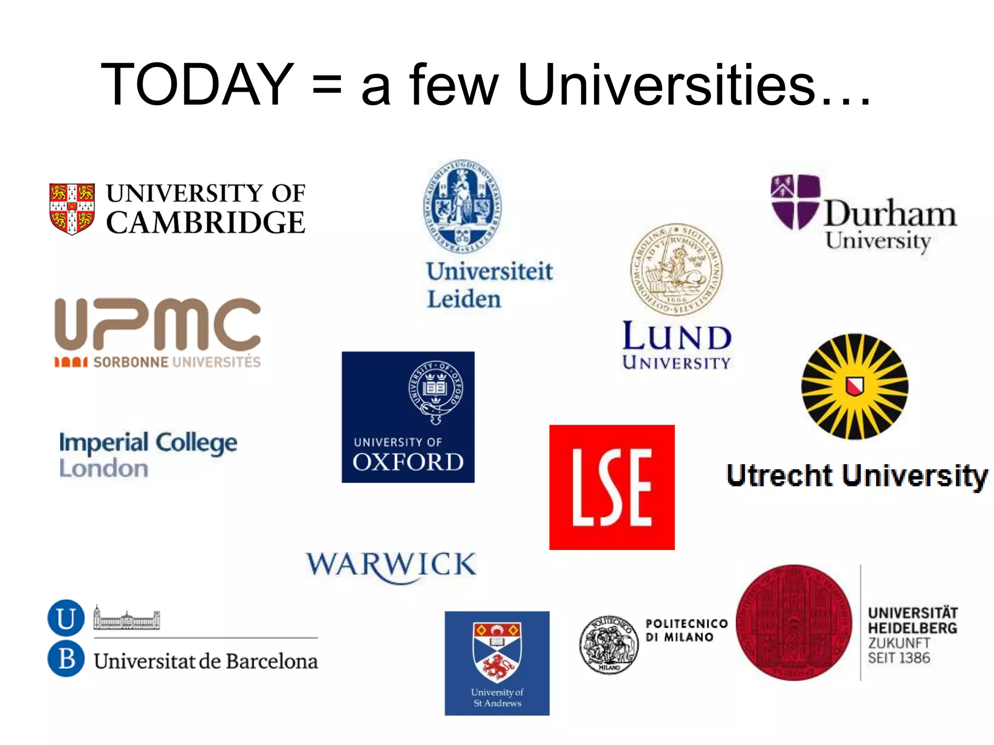 TODAY = a few Universities…

 