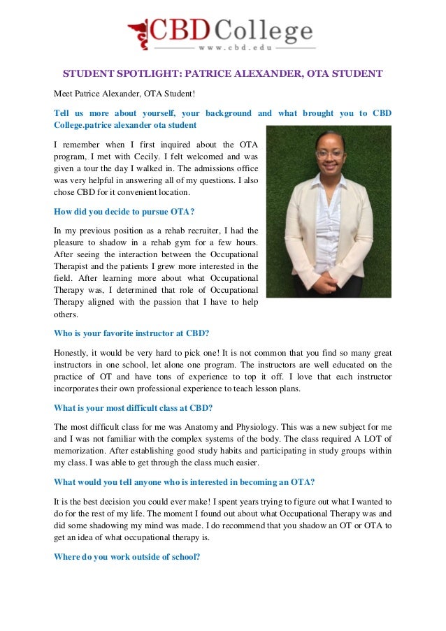 STUDENT SPOTLIGHT PATRICE ALEXANDER OTA STUDENT