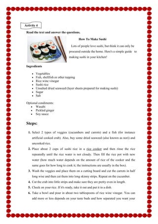 Students worksheet Procedure Text