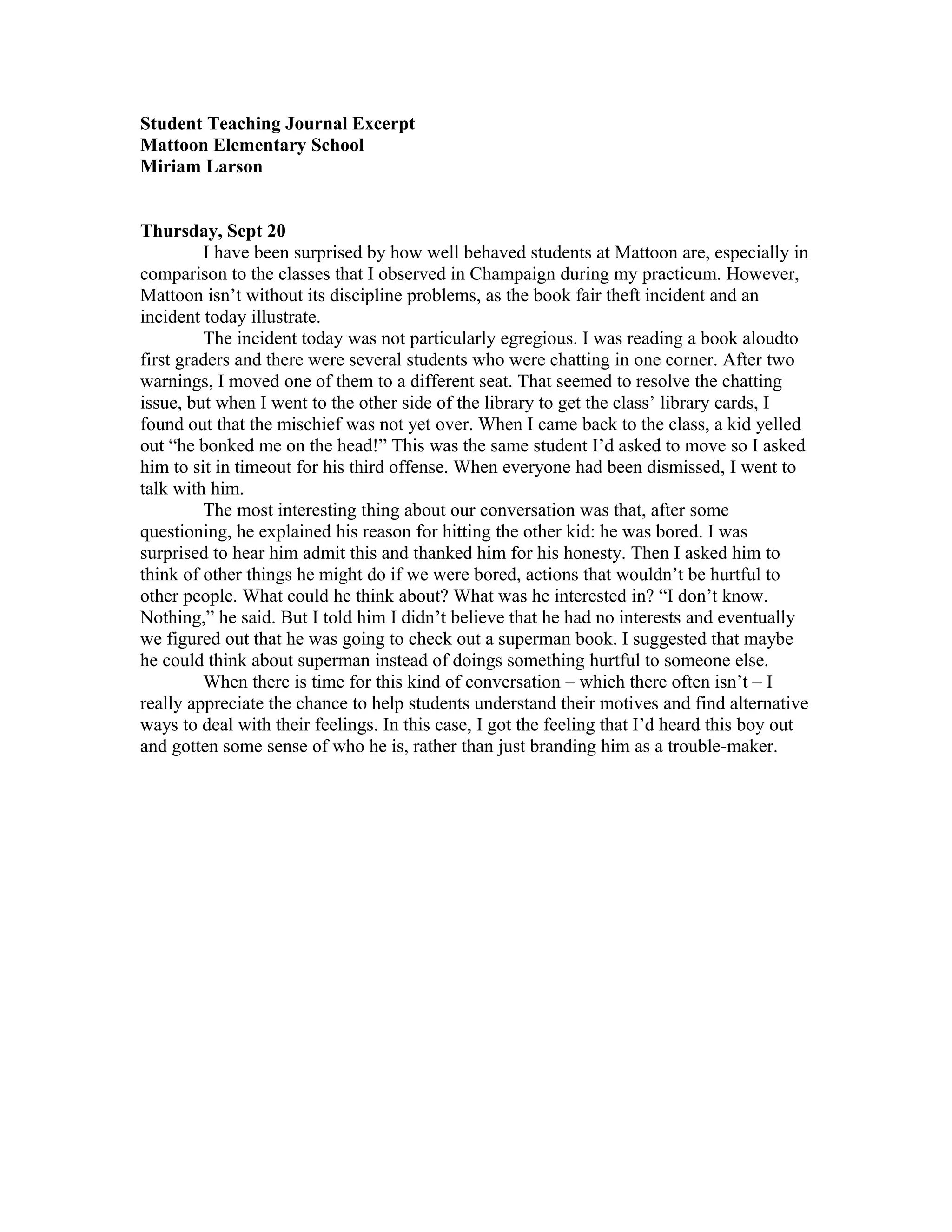 Student Teaching Journal Excerpt DOC student-teaching-journal-excerpt-doc