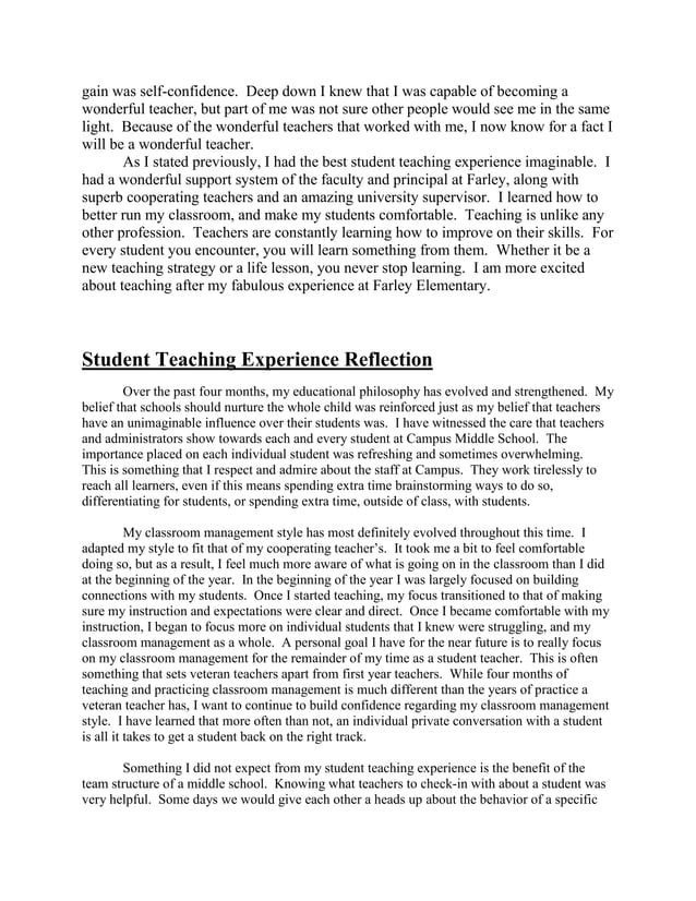 Student teaching reflection