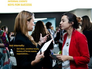 INTERNAL EVENTS
KEYS FOR SUCCESS
Ask internally:
– Get ideas, sensitive issues,
history of forme events,
expectations...
José G. Aguarod @PepeAguarod
 
