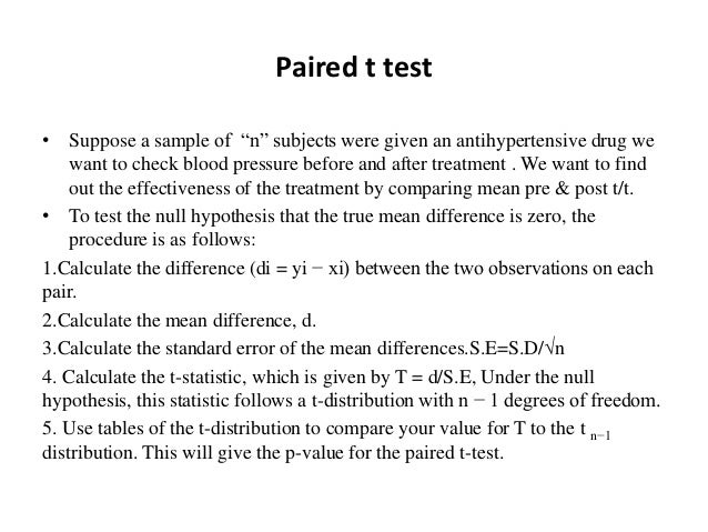 paired pressure test t blood test t Student paired pressure test t blood test t Student