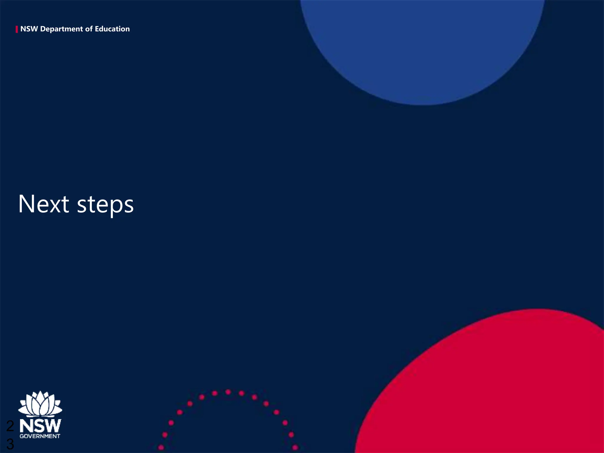 NSW Department of Education
Next steps
2
3
 