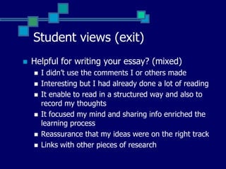Repeat the Diigo task? Yes (phew)Certainly good to repeat the task… better to have it assessedA good way to expose people to this sort of facilityI must admit, I’m enjoying it. In fact, it’s sort of addictiveIt gives me a sense of achievementWe didn’t all use Diigo to its full potential