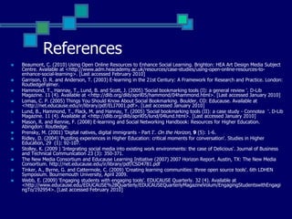 Action pointsRepeat but embed in a core moduleStart early the module (Webb 2009)Support students before and during the tasknot just technical aspectsencourage and support criticality more actively (e.g. through the ‘topic’ facility)Encourage and support social taggingLink to employability (and widening participation)