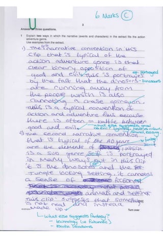 B322 Action Adventure - Question 1 Exemplar Responses