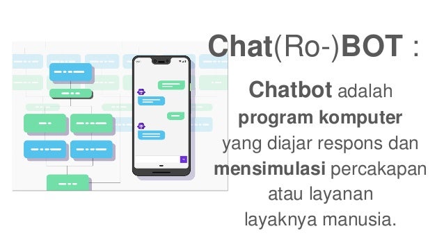Chat(Ro-)BOT :
Chatbot adalah
program komputer
yang diajar respons dan
mensimulasi percakapan
atau layanan
layaknya manusia.
 