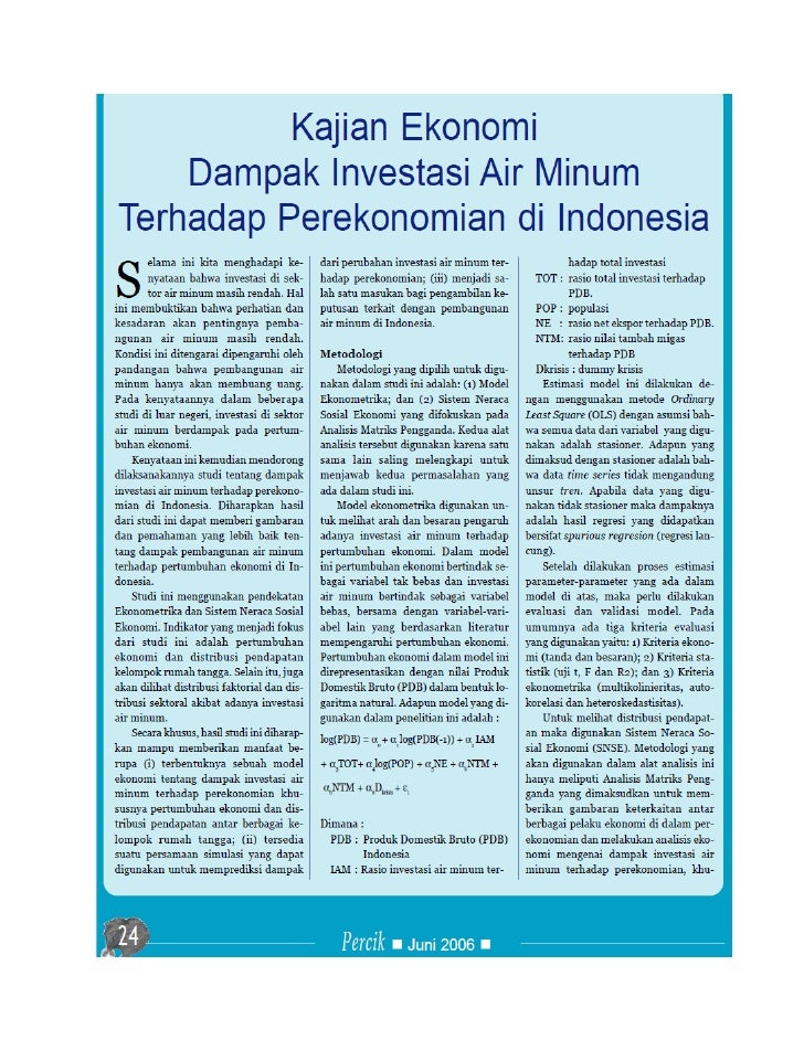 Kajian Ekonomi Dampak Investasi Air Minum terhadap 