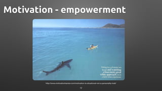 http://www.motivationhacker.com/motivation-is-situational-not-a-personality-trait/
Motivation - empowerment
12
 