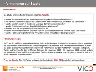 6
Studiensteckbrief Studie Social Media-Performance
Arzneimittelhersteller 2022
Informationen zur Studie
Forschungsdesign:...