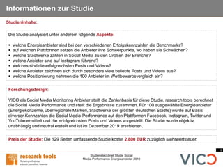 6
Studiensteckbrief Studie Social
Media-Performance Energieanbieter 2019
Informationen zur Studie
Forschungsdesign:
VICO a...