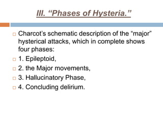Freud calls these peripheral but associatively related recollections screen memories: they "screen" the original causal event, but also point toward it by means of association.To distinguish true causes from screen memories Freud proposes 2 conditions that must be at work for an event to give rise to hysteria:1) Suitability (or appropriateness) of an event to serve as a cause of the symptoms. In other words, the symptom must fit the cause. If a patient suffers from hysterical vomiting, for example, the root cause would likely be something that is associated with disgust. Freud refers to a patient who was forced as a child to stimulate a woman with his foot and whose hysterical symptom was a disorder of the legs, ultimately leading to paralysis. The symptom and the cause must, in short be of the same kind.2) The traumatic force of an event must be powerful enough for it to act as the cause of a hysteria.Hysterical vomiting cannot be caused, for example, by the experience of eating a rotten piece of fruit during one's childhood; this is simply not traumatic enough. 