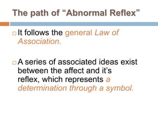 "Unlike Charcot and Breuer, Freud came to the conclusion, based on his clinical experience with female hysterics, that the most insistent source of resisted material was sexual in nature. And even more momentously, he linked the etiology of neurotic symptoms to the same struggle between a sexual feeling or urge and the psychic defenses against it. Being able to bring that conflict to consciousness through free association and then probing its implications was thus a crucial step, he reasoned, on the road to relieving the symptom, which was best understood as an unwitting compromise formation between the wish and the defense" -(Britannica)