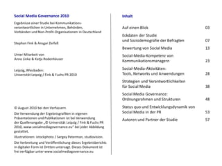 Social Media Governance 2010                                   Inhalt
Ergebnisse einer Studie bei Kommunikations-
verantwo...