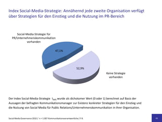 Index Social-Media-Strategie: Annähernd jede zweite Organisation verfügt
über Strategien für den Einstieg und die Nutzung ...