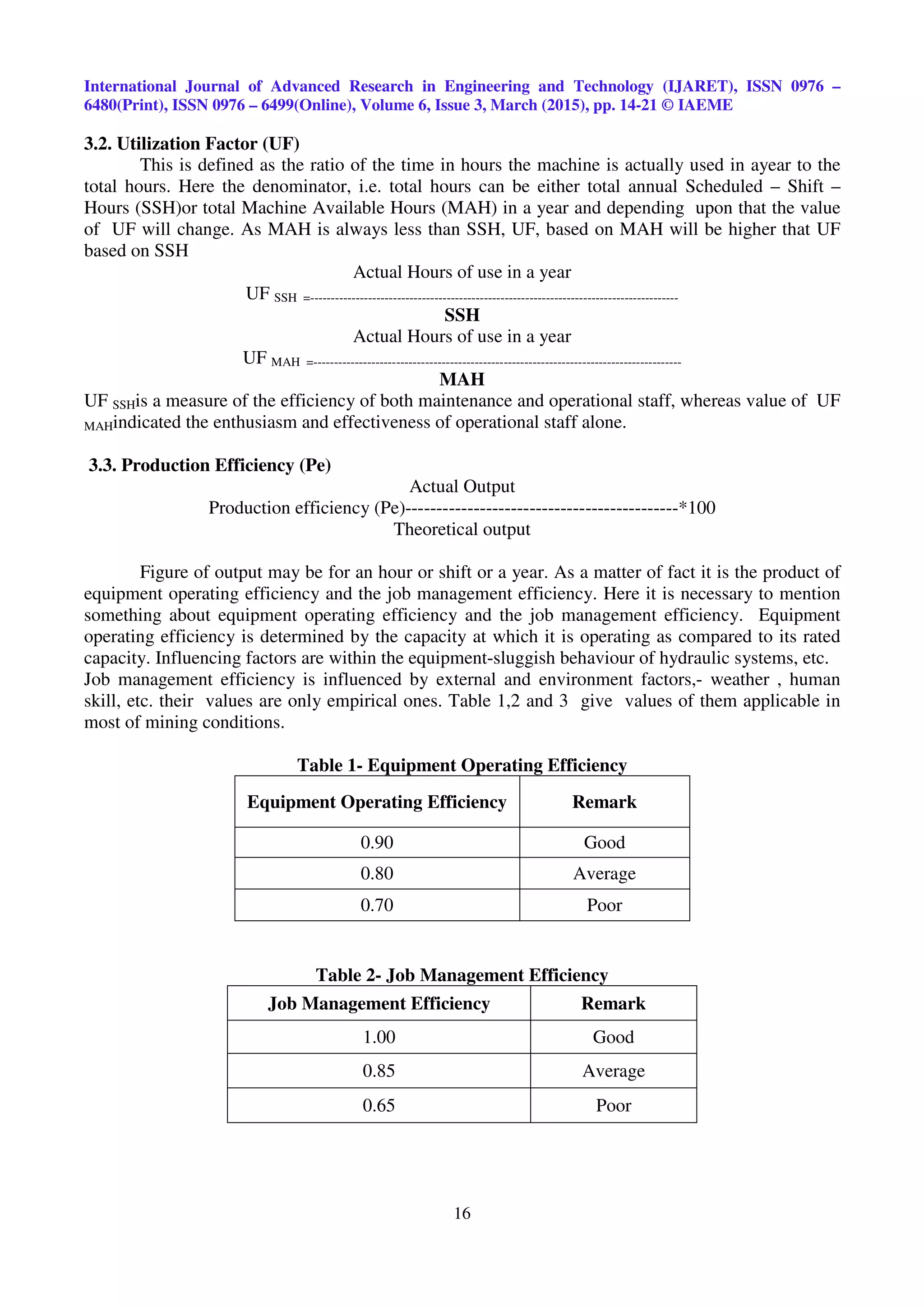 STUDIES ON AVAILABILITY AND UTILISATION OF MINING EQUIPMENT- AN ...