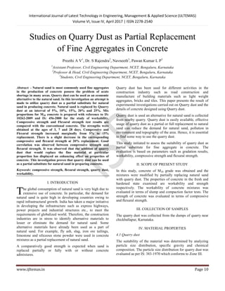 Studies on quarry dust as partial replacement of fine aggregates in ...