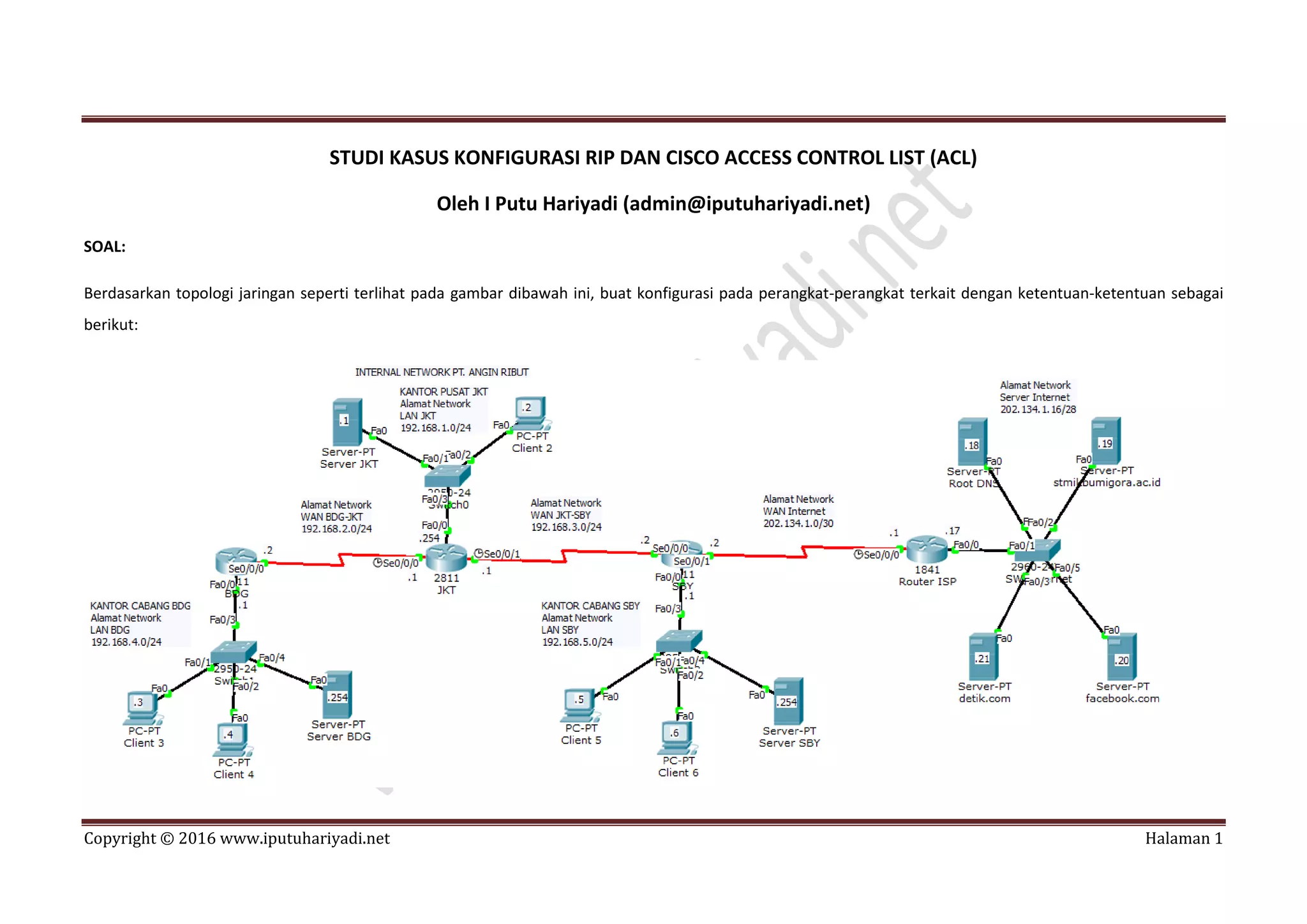 Studi Kasus Konfigurasi RIP dan Cisco Access Control List (ACL) | PDF