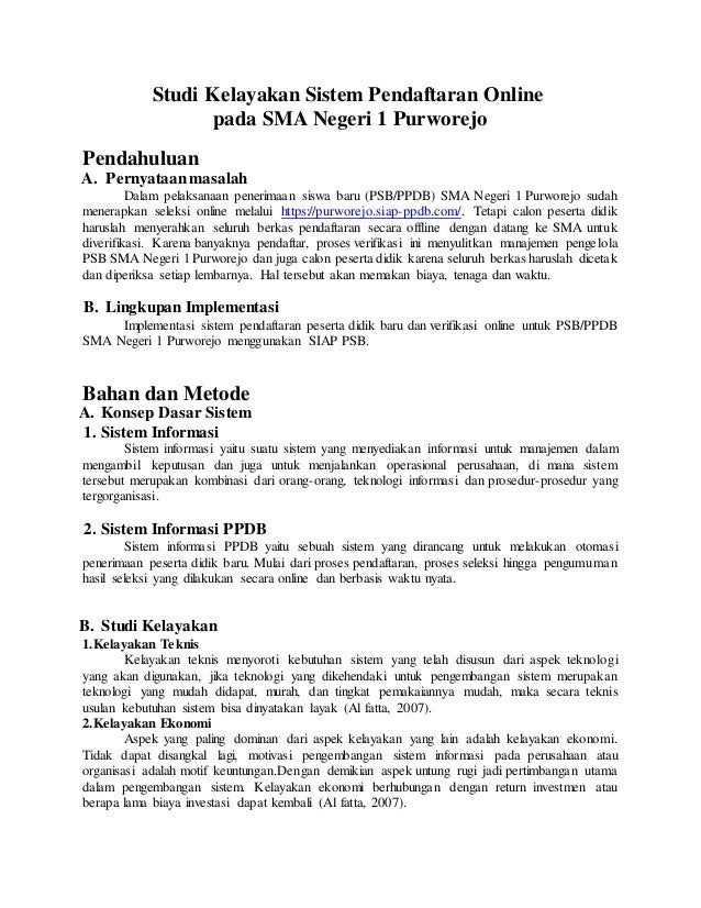 Studi Kelayakan Sistem Pendaftaran Online Studi Kelayakan Sistem Pendaftaran Online