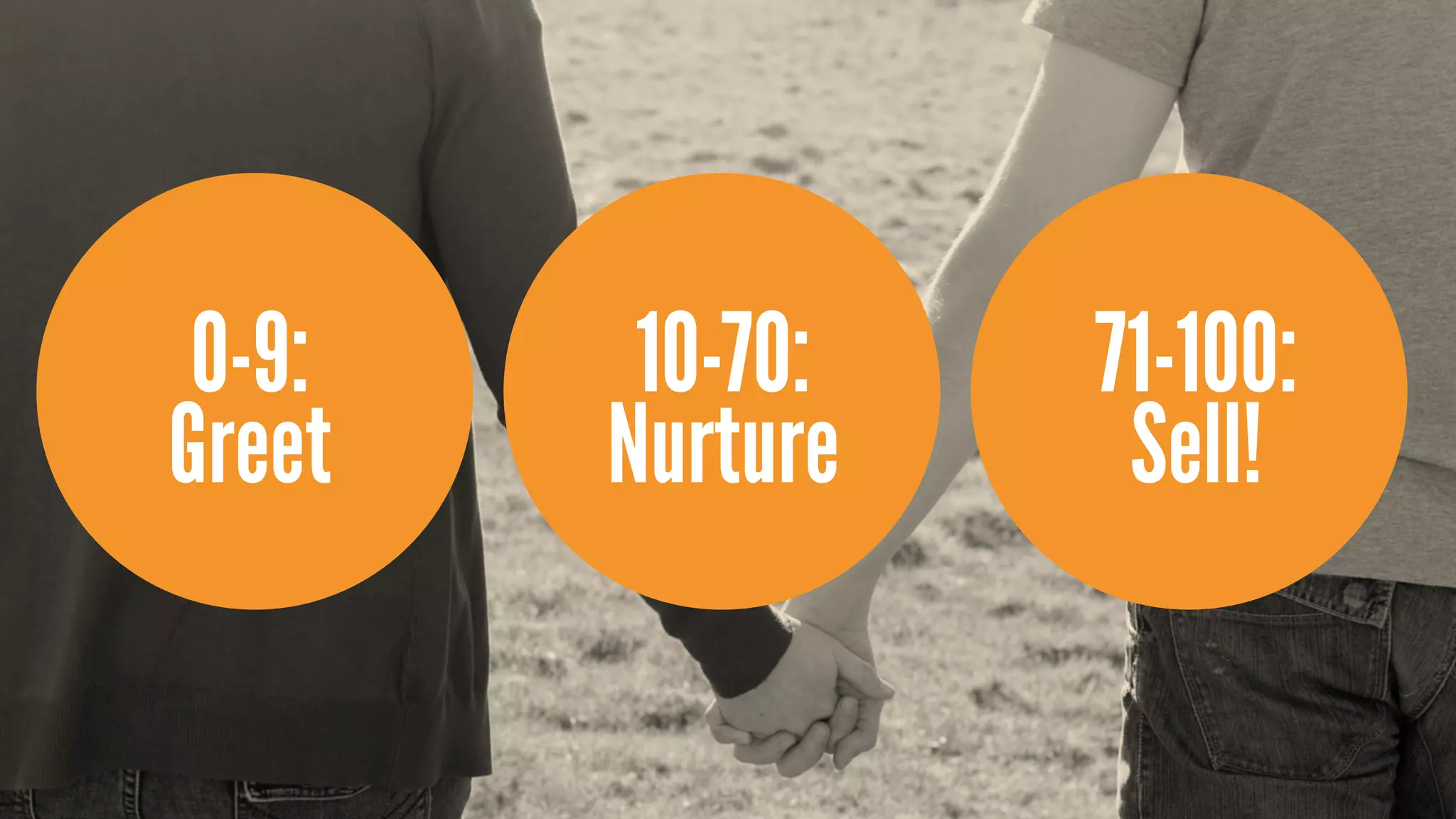 0-9:    10-70:   71-100:
Greet   Nurture    Sell!
 