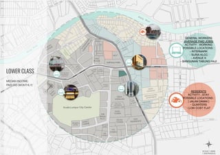 LOWER CLASS
MEDIAN INCOME:
RM3,000 (MONTHLY)
GENERAL WORKERS
(AVERAGE PAID JOBS)
ACTIVITY : WORKING
POSSIBLE LOCATIONS :
- INTERMARK
- SURIA KLCC
- AVENUE K
- BANGUNAN TABUNG HAJI
RESIDENTS
ACTIVITY : STAY
POSSIBLE LOCATIONS :
[ JALAN DAMAI ]
- QUARTERS
- LOW COST FLAT
 