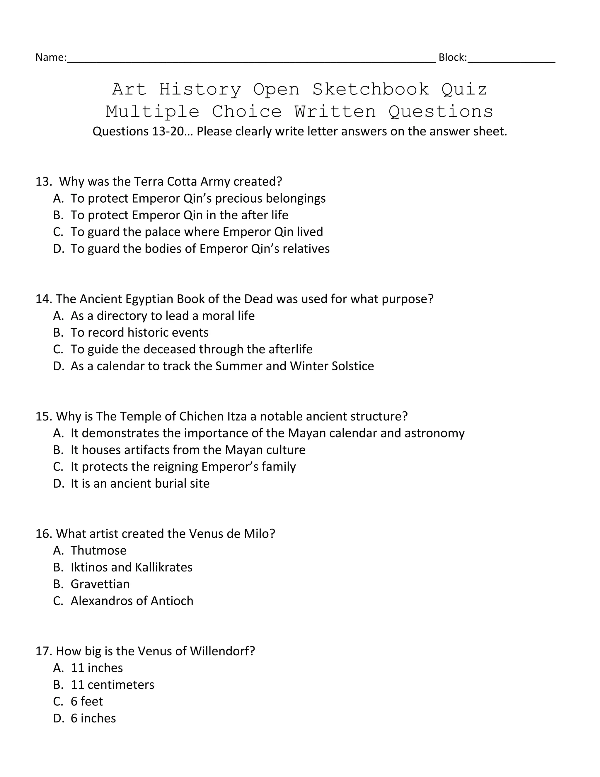 Studio arthistoryquizquestions PDF