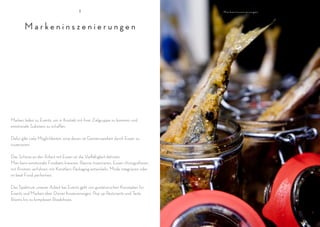 I                                          Markeninszenierungen




        M a r k e n­i n s z e n i e r u n g e n




Marken laden zu Events, um in Kontakt mit ihrer Zielgruppe zu kommen und
emotionale Substanz zu schaffen.

Dafür gibt viele Möglichkeiten; eine davon ist Gemeinsamkeit durch Essen zu
inszenieren.

Das Schöne an der Arbeit mit Essen ist die Vielfältigkeit dahinter.
Man kann emotionale Foodsets kreieren, Räume inszenieren, Essen chorografieren,
mit Aromen verführen, mit Künstlern Packaging entwickeln, Mode integrieren oder
im beat Food performen.

Das Spektrum unserer Arbeit bei Events geht von gustatorischen Konzepten für
Events und Marken über Dinner Inszenierungen, Pop up Resturants und Taste
Rooms bis zu komplexen Roadshows.
 