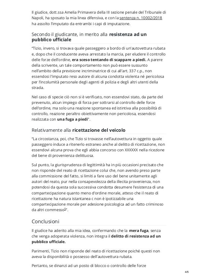 Resistenza ad un pubblico ufficiale scappare a piedi non è reato