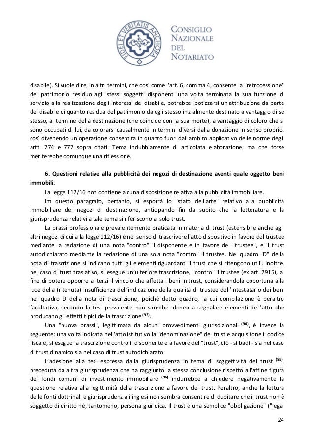 Studio legge 112 2016 sul dopo di noi