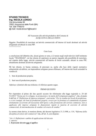 1
STUDIO TECNICO
Ing. NICOLA LENOCI
Via Annunziata 56
70021 Acquaviva delle Fonti (BA)
Tel. 339 7745010
@-mail: nicola.len...