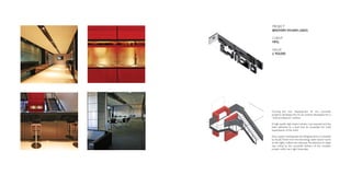 PROJECT
BREWERY WHARF, LEEDS

CLIENT
MPG

VALUE
£ 950,000




Forming the new headquarters for this successful
property developer, this fit-out scheme developed into a
“total architecture” solution.

A high-quality high-impact solution was required and has
been delivered to a level that far exceeded the initial
expectations of the client.

Every aspect was bespoke and designed and co-ordinated
by Studio Three: from the technology laden board rooms
to the highly crafted new staircase, the attention to detail
was critical to the successful delivery of this complex
project within very tight timescales.
 