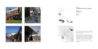 PROJECT
CHAVASSE PARK PAVILION, LIVERPOOL

CLIENT
GROSVENOR

VALUE
£ 1.2 M




The form of this building originates from folding and
cutting two identically sized rectangles along view lines to
key buildings in Liverpool.

The black stained Oak “ground rectangle” works
alongside the stainless steel “roof rectangle” to generate
a dramatic and dynamic form within this new public park.
A simple glazed enclosure provides the internal space for
a coffee shop or drinks unit, with large decking areas at
each elevation to maximise the outdoor experience.

The project took only twelve months from commission
to completion.
 