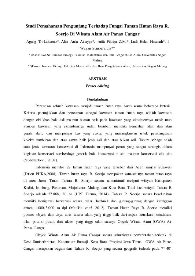 Studi Pemahaman Pengunjung Terhadap Fungsi Taman Hutan Raya