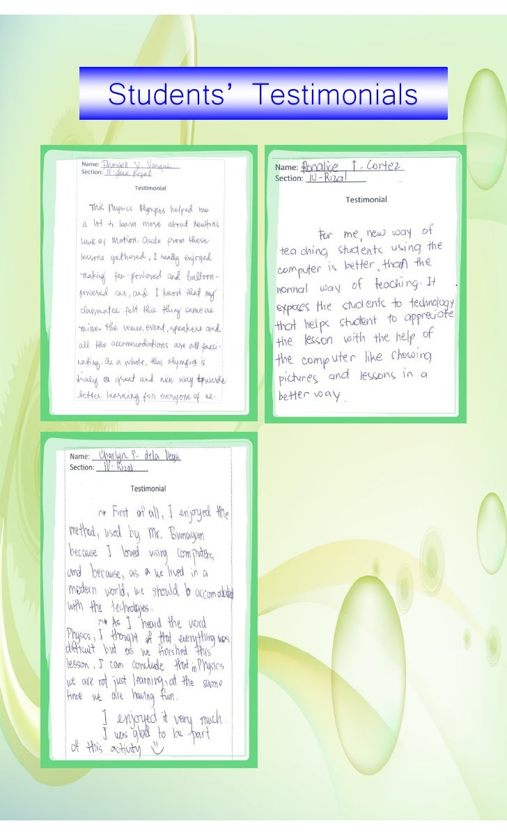 Students' testimonials