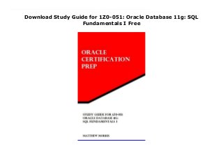 Download Study Guide for 1Z0-051: Oracle Database 11g: SQL
Fundamentals I Free
Download now : https://kpf.realfiedbook.com/?book=1475204663 by Matthew Morris Read ebook Study Guide for 1Z0-051: Oracle Database 11g: SQL Fundamentals I Full access This Study Guide is targeted at IT professionals who are working towards becoming an Oracle Database 11g Administrator Certified Professional. The book provides information covering all of the exam topics for the Oracle certification exam: "1Z0-051: Oracle Database 11g: SQL Fundamentals I".The books in the Oracle Certification Prep series are built in lockstep with the test topics provided by Oracle Education's certification program. Each book is intended to provide the information that will be tested in a clean and concise format. The guides introduce the subject you'll be tested on, follow that with the information you'll need to know for it, and then move on to the next topic. They contain no drills or unrealistic self-tests to bump the page count without adding value. The series is intended to provide a concentrated source of exam information that is compact enough to be read through multiple times.This series is ideal for experienced Oracle professionals that are familiar with the topic being tested, but want a means to rapidly reinforce their existing skills and bridge any gaps in their knowledge. It is also an excellent option as a second source of information for candidates pursuing certification.
 