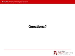 FRIDAY INSTITUTE
THE WILLIAM & IDA
FOR EDUCATIONAL INNOVATION
Questions?
 