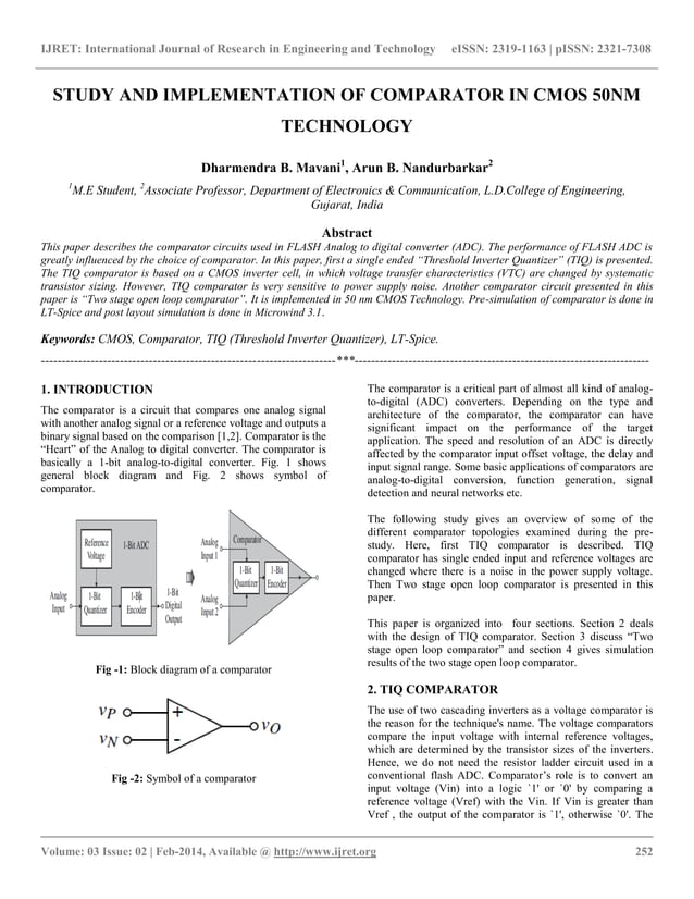 Study and implementation of comparator in cmos 50 nm technology | PDF