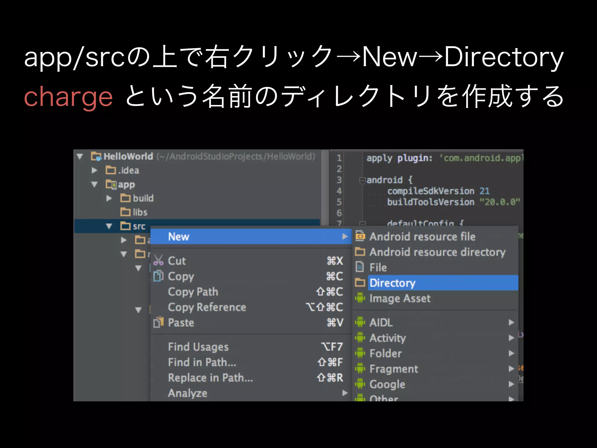 app/srcの上で右クリック→New→Directory 
charge という名前のディレクトリを作成する 
 
