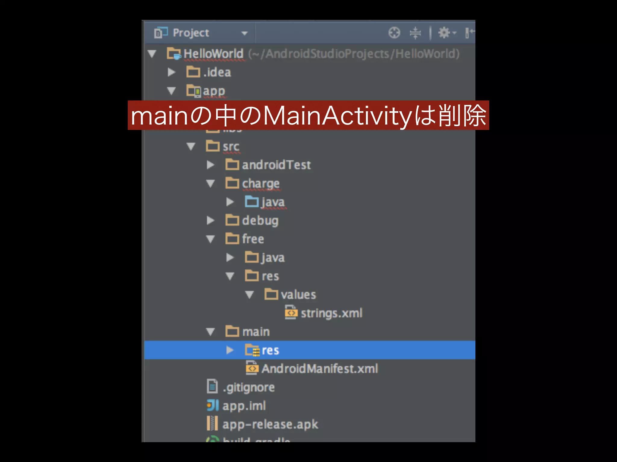 mainの中のMainActivityは削除 
 