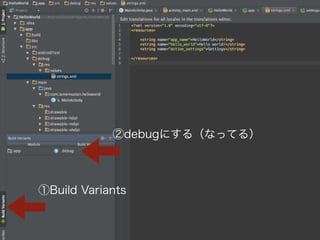 ②debugにする（なってる） 
①Build Variants 
 