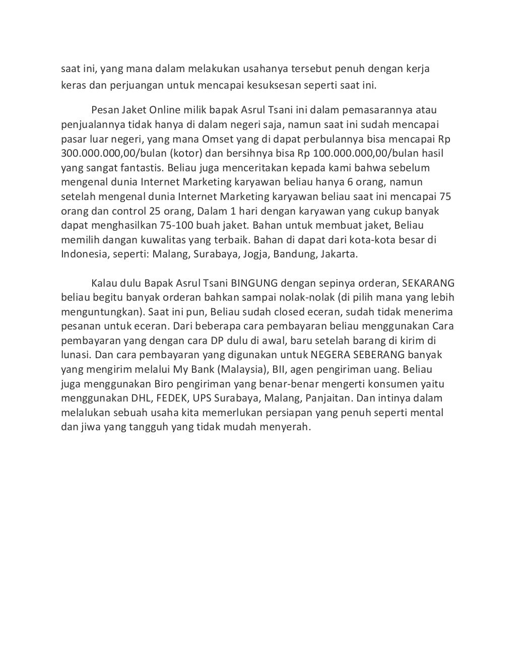 Laporan Study Banding http://pesanjaketonline.com/ (Bapak Asrul Tsani)